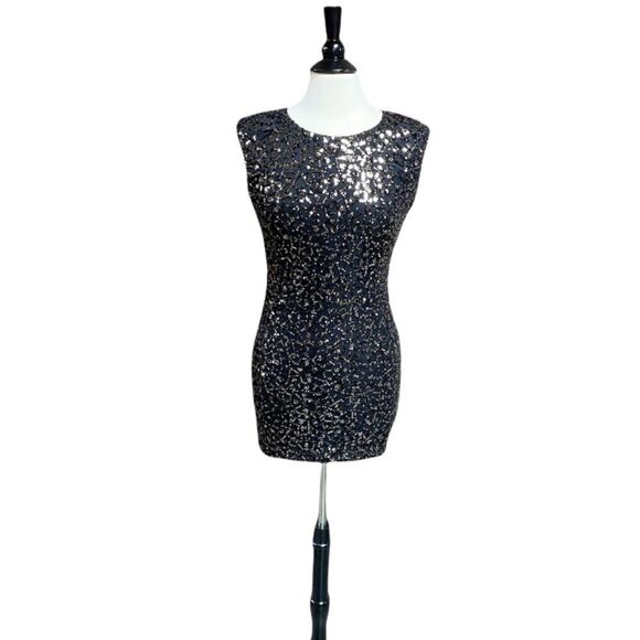 AS U WISH Black & Gold Sequins Sleeveless Mini Dress Size Small - Picture 1 of 6